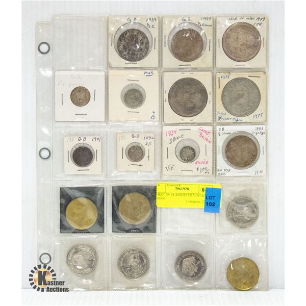 SHEET OF 18 ASSORTED VINTAGE COINS