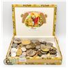 ESTATE CIGAR BOX WITH COINS