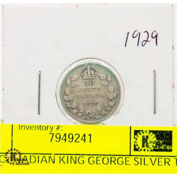 1929 CANADIAN KING GEORGE SILVER TEN CENT