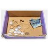 ESTATE BOX WITH MONEY AND JEWELLERY