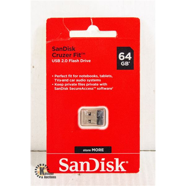 NEW 64 GB SANDISK USB 2.0 FLASH DRIVE