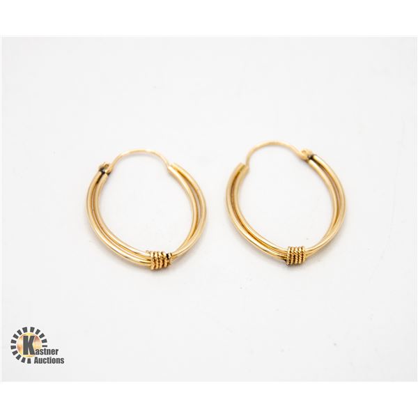 10K GOLD EARRINGS SET, HOOP, 1.25 INCH LONG