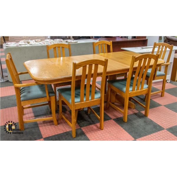 SOLID OAK DINING ROOM TABLE & 6 CHAIRS