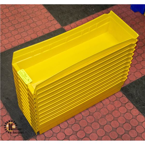 LOT OF 11 YELLOW PARTS ORGANIZER BINS