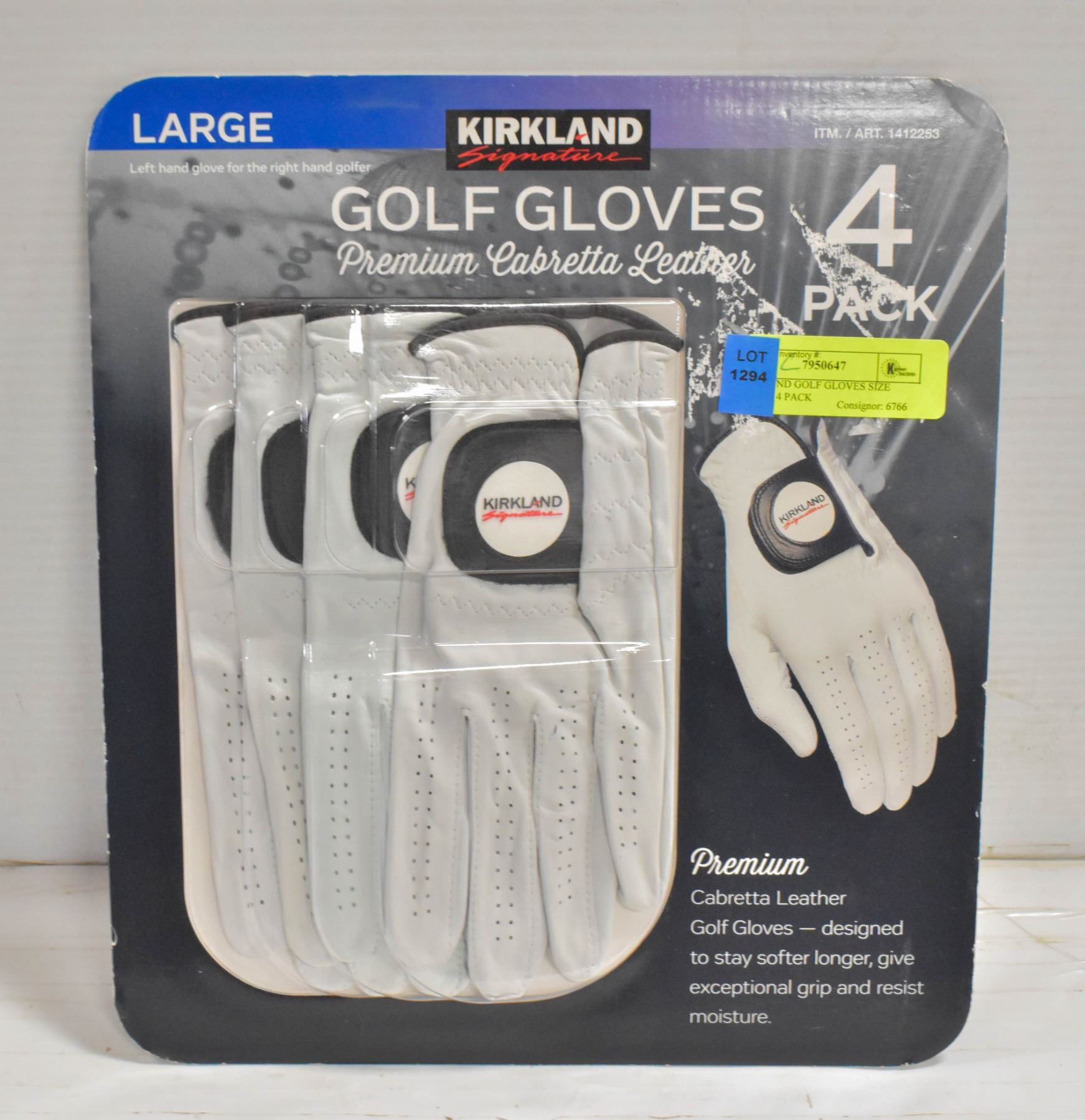 KIRKLAND GOLF GLOVES SIZE LARGE, 4 PACK