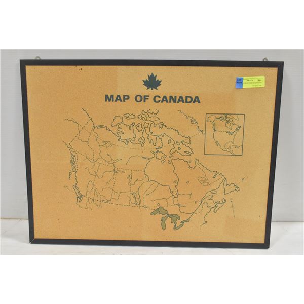 VINTAGE MAP CORK BOARD 24" X 18"