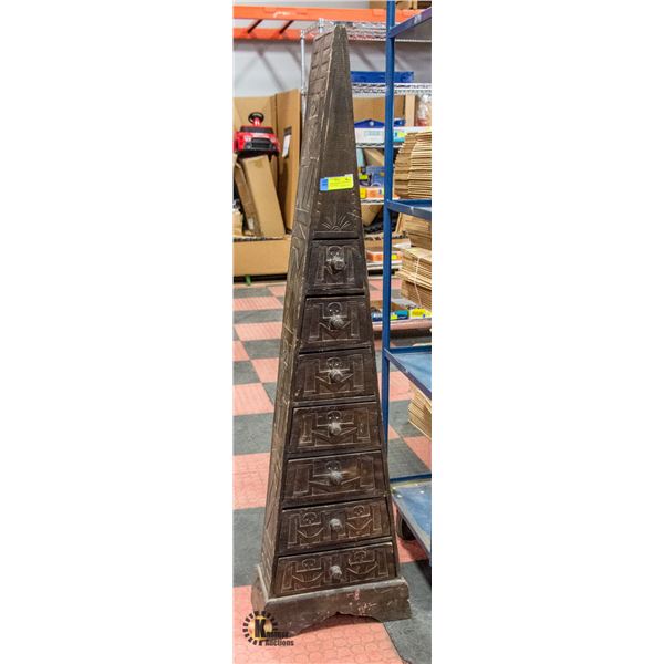 UNCLAIMED WOODEN TIKI-STYLE TRIANGLE SHELF