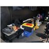 Image 1 : LARGE LOT OF ASSORTED SET DECK AND ASSORTED SUPPLIES INCLUDING PLASTIC COOLER RISER PLATFORMS,