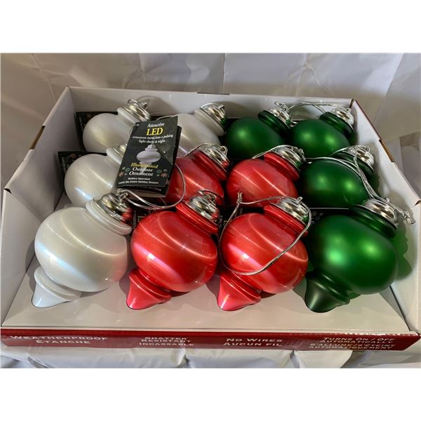 NEW LED "POINTED" Illuminated Outdoor 5 inch Battery Operated Hanging Bulbs - Case lot of 12