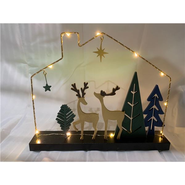 Battery Operated Light Up Reindeer & Tree Decoration 12"x10"
