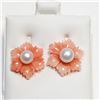 Image 1 : 14K Yellow Gold Fresh Water Pearl & Poly Coral 2 In 1 Earrings (~Size 0) (~length 0 inches), Suggest