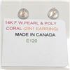 Image 4 : 14K Yellow Gold Fresh Water Pearl & Poly Coral 2 In 1 Earrings (~Size 0) (~length 0 inches), Suggest