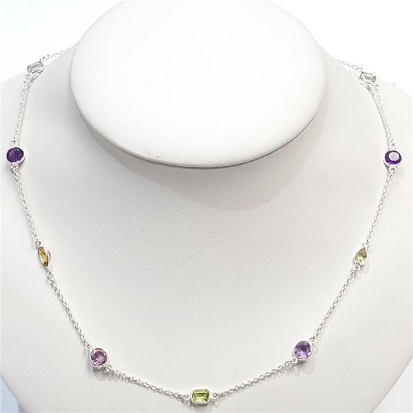 Silver Genuine Gemstones Necklace (~Size 0)