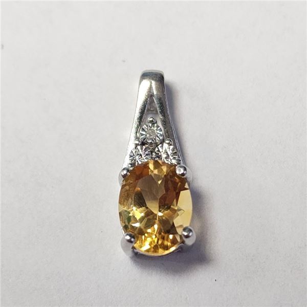 Silver Citrine & Diamond Pendant (~Size 0) (~length 0 inches), Suggested Retail Value $160