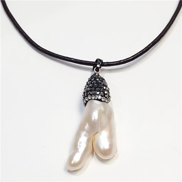 Silver Freeform Fresh Water Pearl & Crystal Necklace (~Size 0) (~length 0 inches), Suggested Retail 