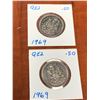 Image 1 : Lot of 2 - Vintage Canadian 1969 Lot of 2 Queen Elizabeth II 50 cent coins