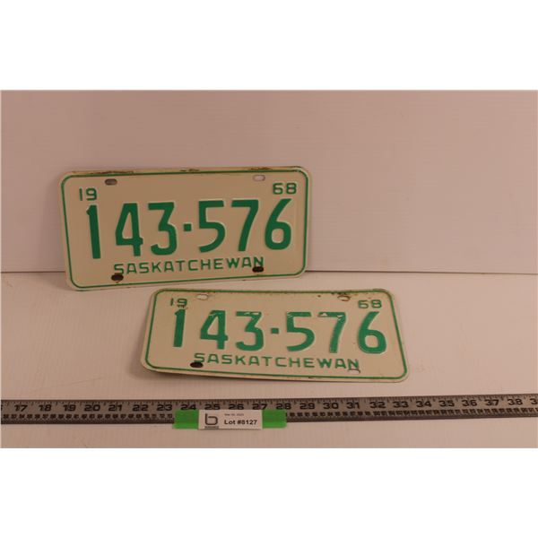 (2) Identical 1968 Saskatchewan Licence Plates