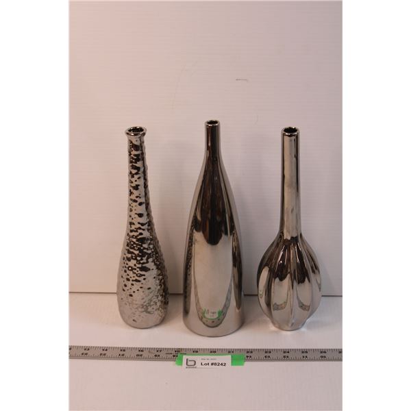 (3) Metal Vases