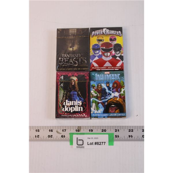 (4) Packs of Sealed Playing Cards - Janis Joplin, Fantastic Beasts, Power Rangers, Marvel (NIB)