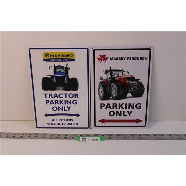 (2) Tractor Parking Signs - New Holland and Massey Ferguson