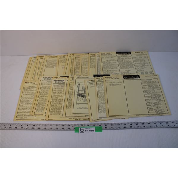 (36) Vintage Automotive Electrical Association (AEA) 1959 Standard of Adjustment Settings Cards