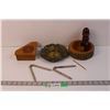 Image 1 : Wooden Box and Nut Holder with Nut Crackers and Misc.