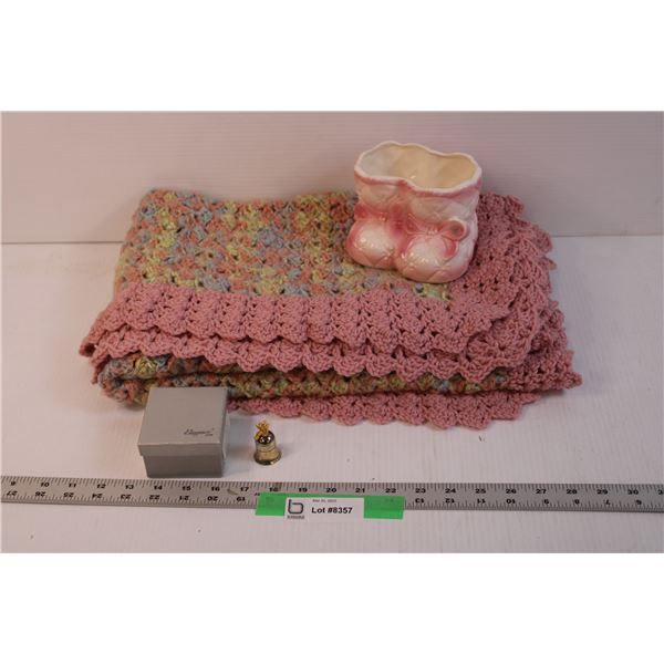 Baby Blanket, Tooth Fairy Box and Pink Booties Plater