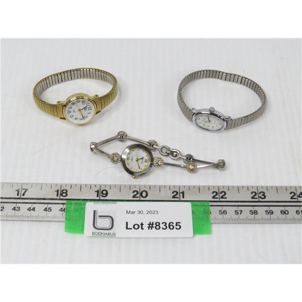 (3) Ladies Watches (one gold - two silver color- Working)