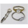 Image 5 : (3) Ladies Watches (one gold - two silver color- Working)