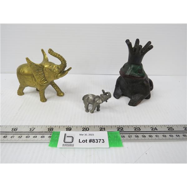 (3) Metal Ornaments (two elephants - one Frog)