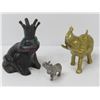 Image 5 : (3) Metal Ornaments (two elephants - one Frog)