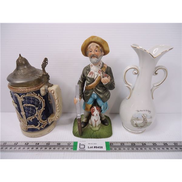 Holly Hobby Vase, Beer Stein, and Hunter Ornament