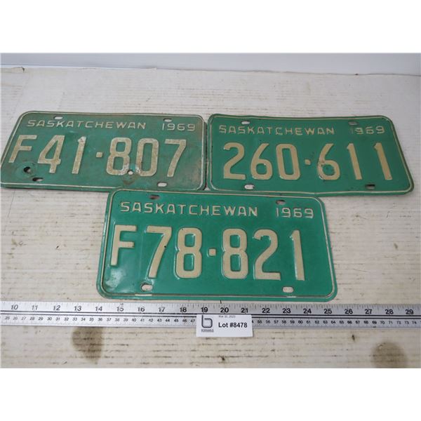 (3) 1969 Saskatchewan License Plates