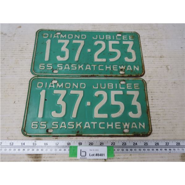 Pair of Saskatchewan 1965 Diamond Jubilee License Plates