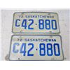 Image 3 : Pair of 1972 Saskatchewan License Plates