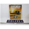 Image 1 : Saskatchewan Roughriders Tin Sign (signed by Dave Rid) - Plastic Oilers Sign