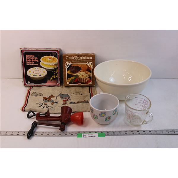 Vintage Lot of Assorted Kitchen Supplies - Bowl, Mug, Cake Toppers