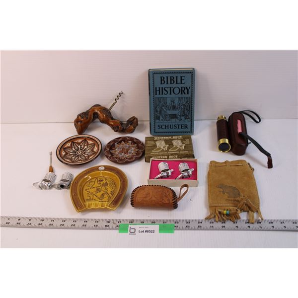 Lot of Assorted Vintage Items - Change Purse, Bottle Cork Screw, Salt and Pepper Shakers