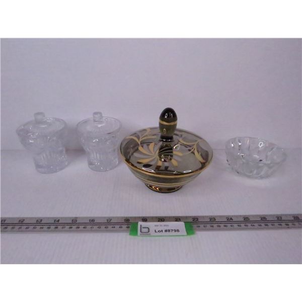 (2) Crystal Sugar Bowls - Glass Dish w/Lid - Crystal Dish