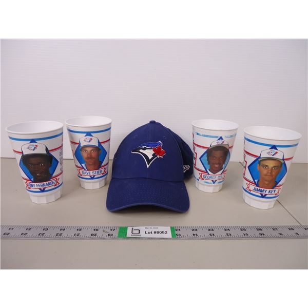 Toronto Blue Jays Hat and (4) Vintage Plastic Glasses