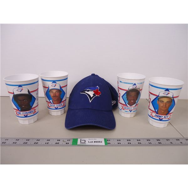 Toronto Blue Jays Hat and (4) Vintage Plastic Glasses