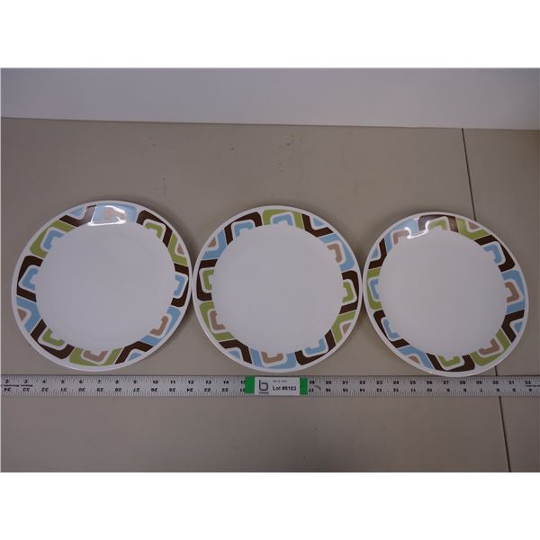 (3) Corelle Plates Squared Pattern- No Chips or Cracks