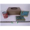 Image 1 : Cash Box w/Keys - (2) Vintage BlackCat Tobacco Tins - Red Indian Motor Oil Tin Can