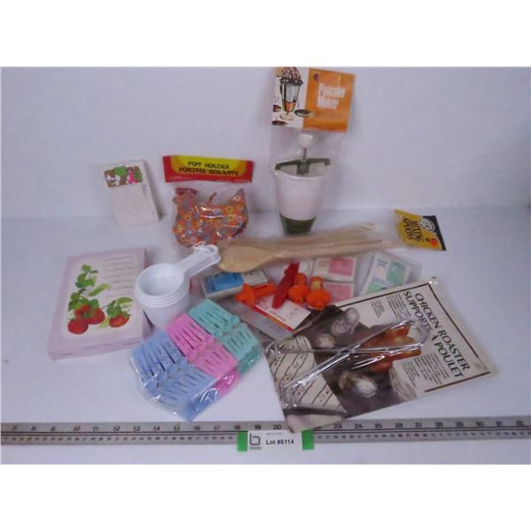 Pancake Maker - Pot Holder - Clothes Pins - (5) Mixing Spoons - All Occasion Cards - Assorted Kitche