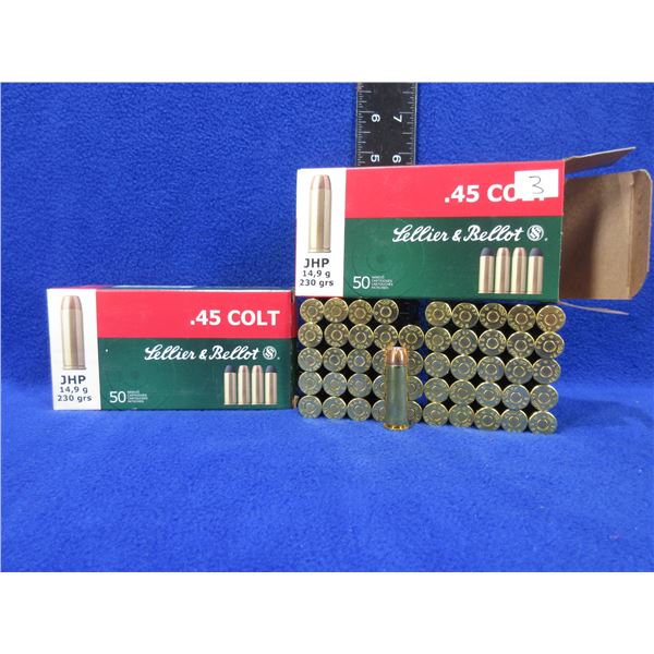 45 Colt 230gr JHP Sellier & Bellot Cartridges - 2 Boxes of 50
