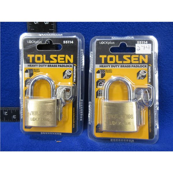 2 Tolsen Heavy Duty Brass Padlocks # 55114 - 40MM