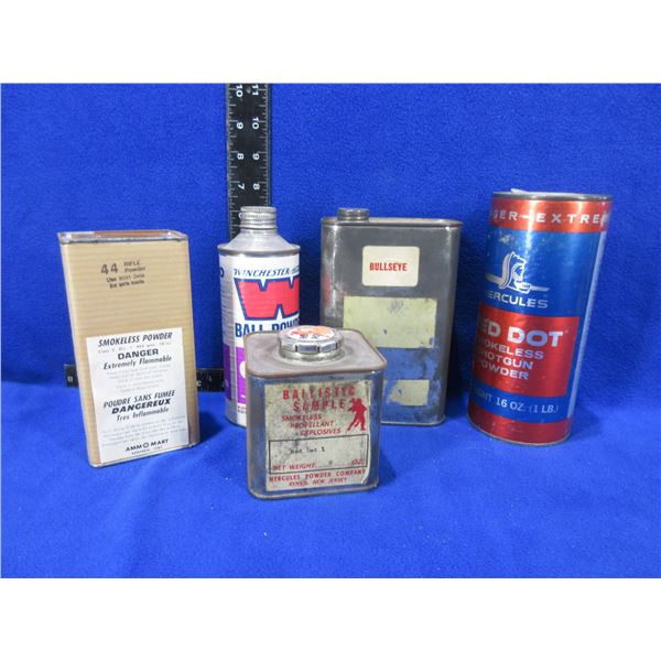 5 Empty Collector Powder Tins - Bullseye, Hercules, Win.