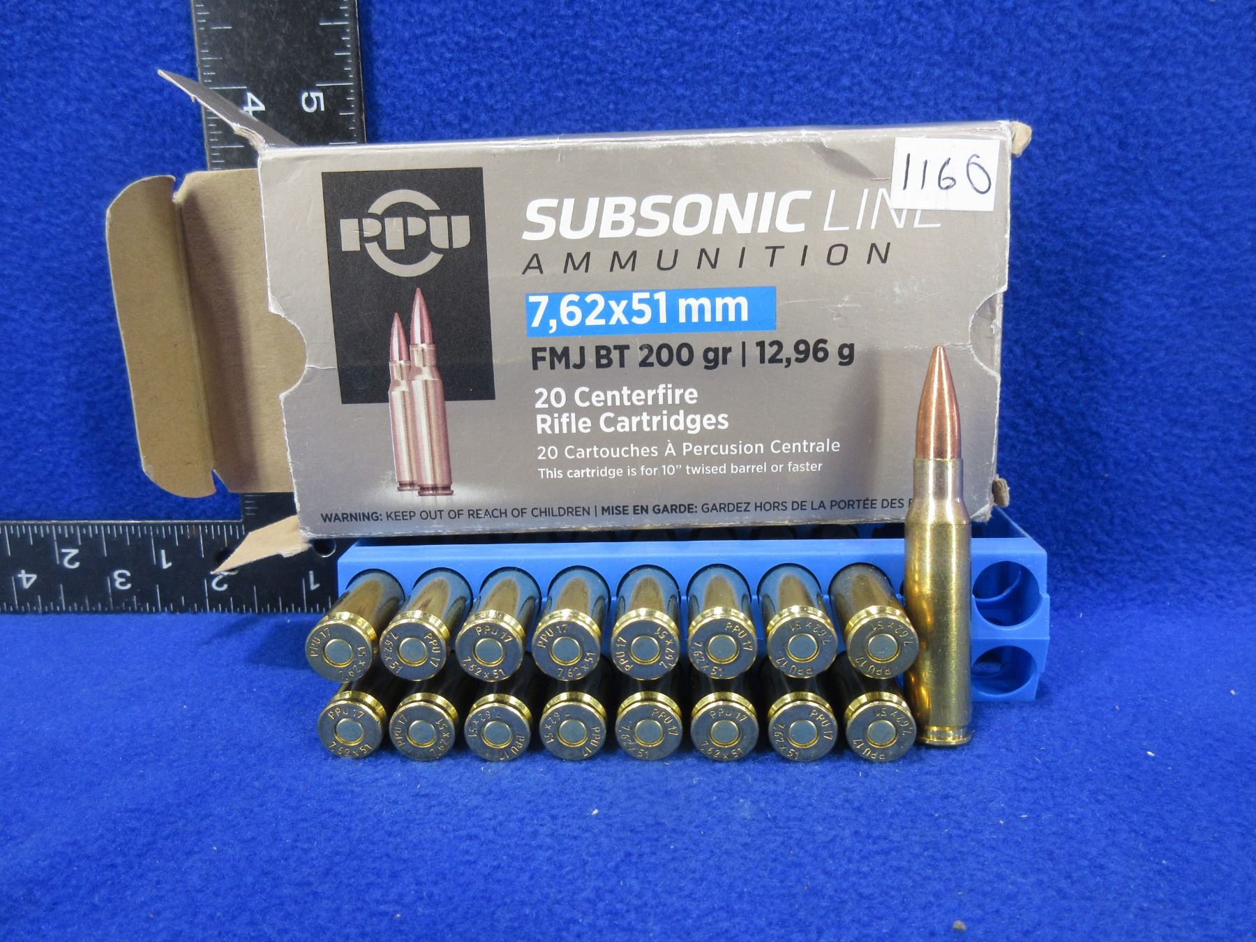 7.62X51MM 200gr FMJ BT PPU Subsonic Line Cartridges