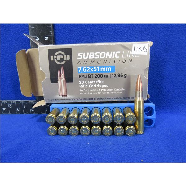 7.62X51MM 200gr FMJ BT PPU Subsonic Line Cartridges
