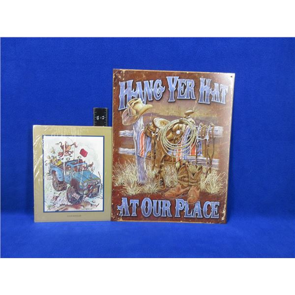 1 Tin Sign - Hang Yer Hat, 1 Print - Four Wheeler